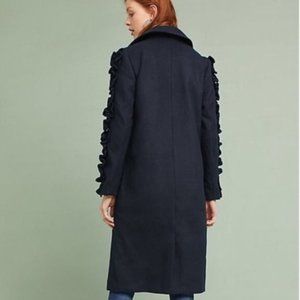 Anthropologie The Fifth Label Ruffle Sleeve Navy Long Overcoat M